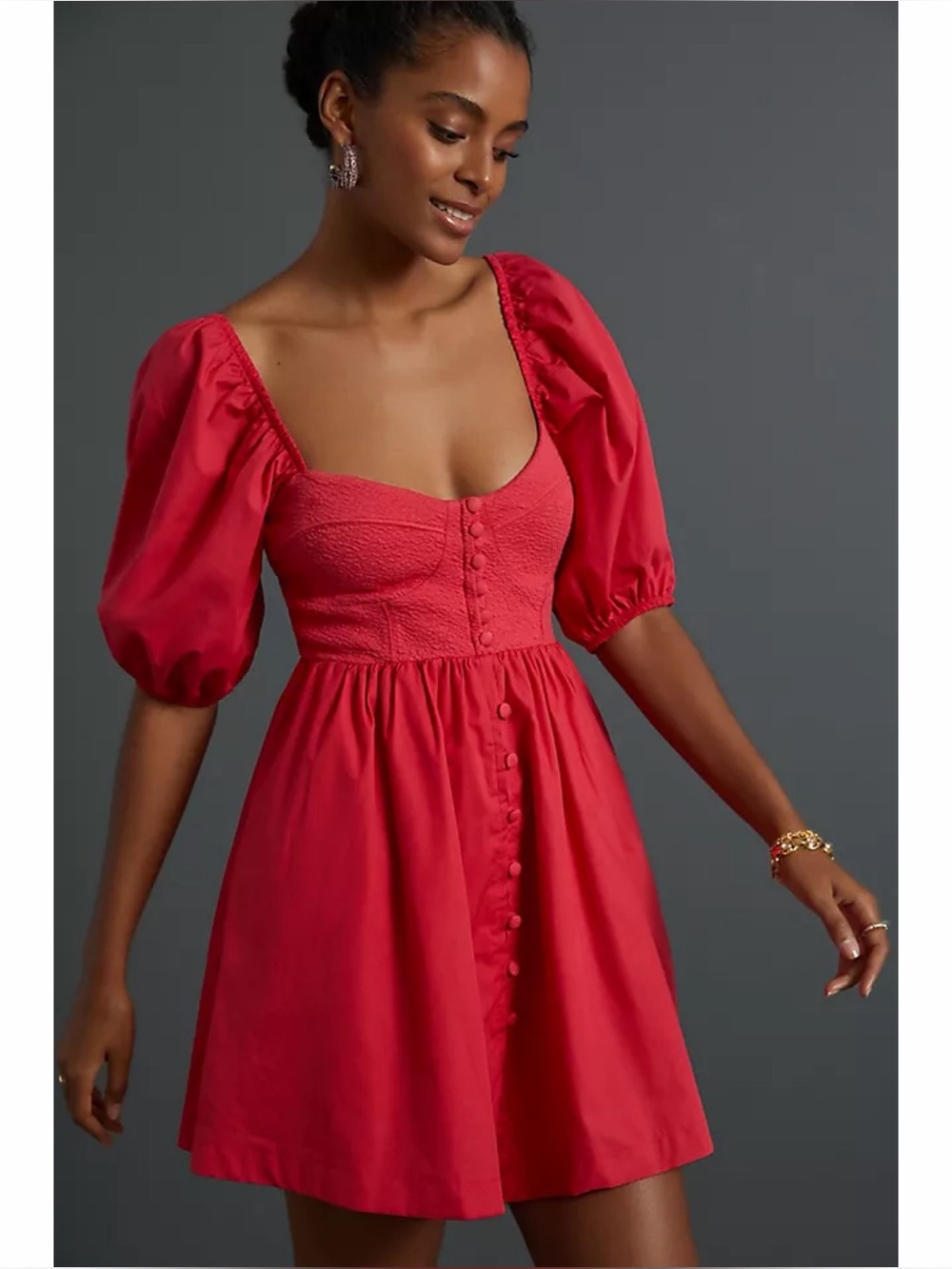 Anthropologie Maeve Puff-Sleeved Sweetheart Mini Dress